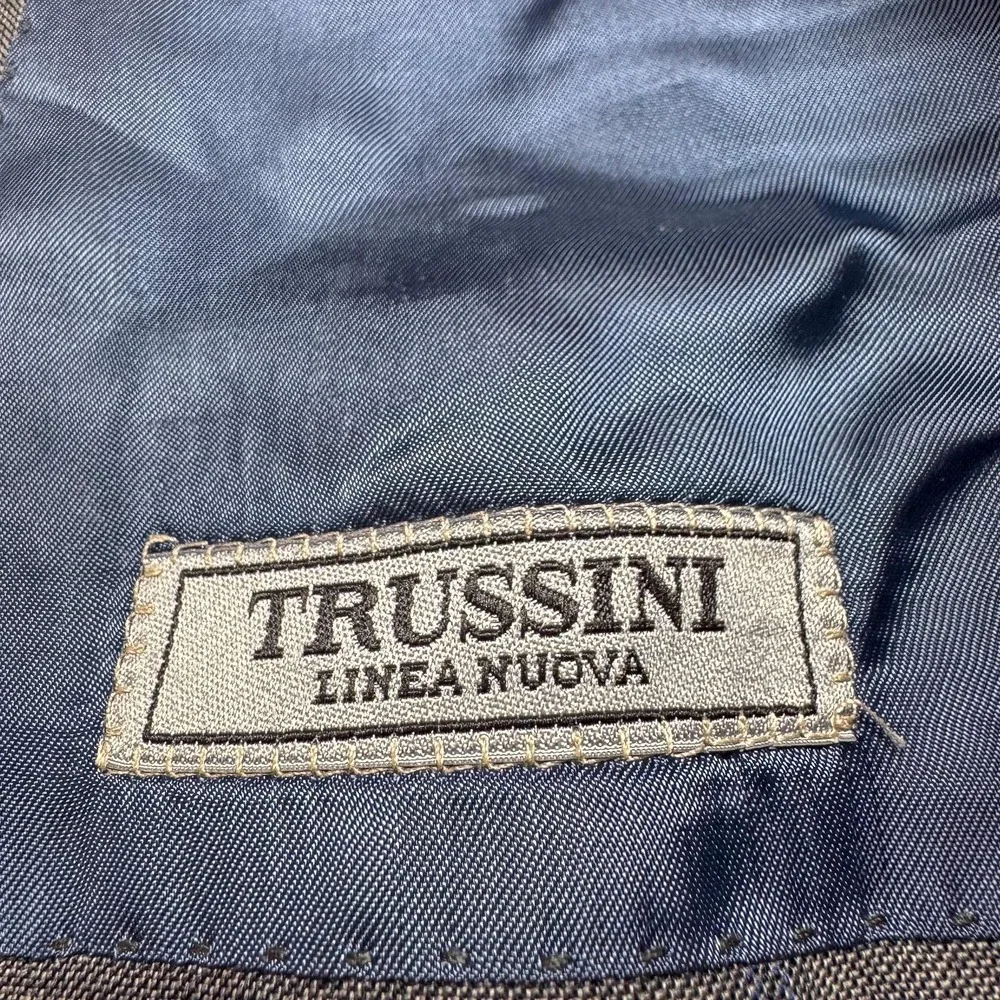 Trussini Linea Nuova Blazer Mens 44L‎ 54 Gray Blue Windowpane Super 130s Wool